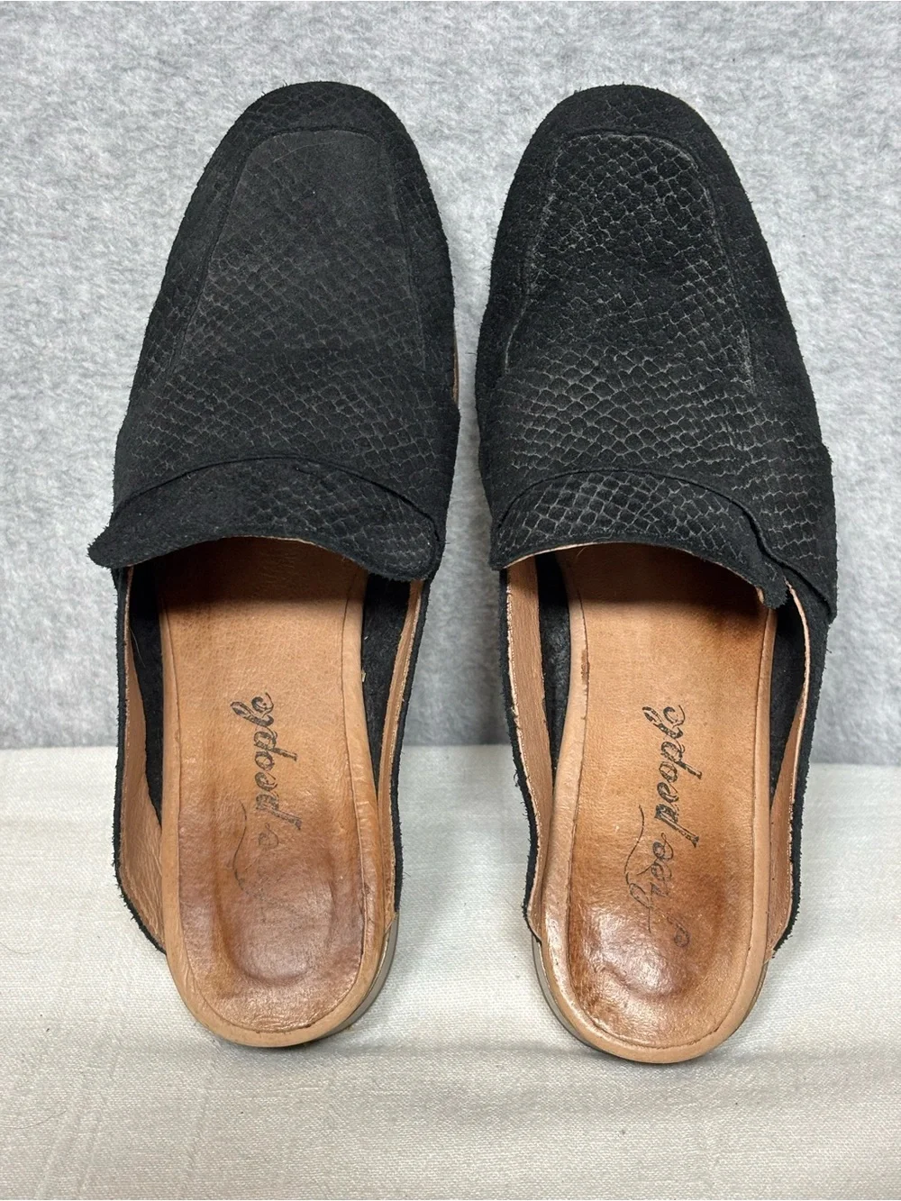Free People At Ease Embossed Suede Loafer Mule-Black Snake Print-Women 38/US 7.5